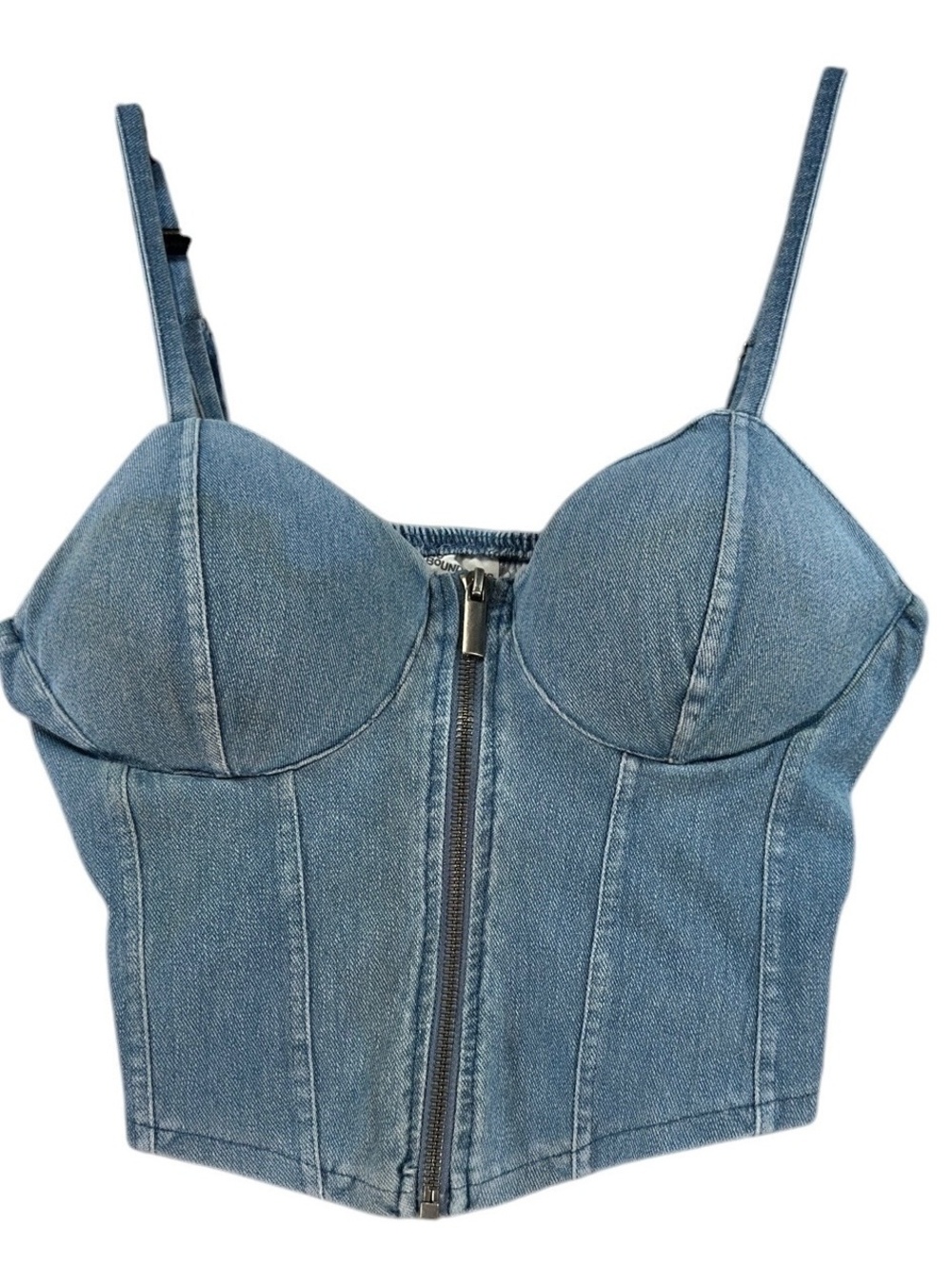 No Boundaries Denim Corset Bustier Top Size S 4-6 Zip Front Y2K